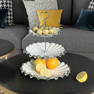 果盤歐式奢華高檔三層水果盤陶瓷輕奢風現代家用客廳裝飾茶幾擺件