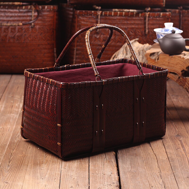 復古精編大竹包 純手工竹編包茶具香道收納包手提包布藝精品竹包