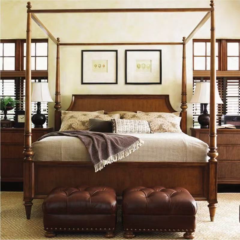 【可打統編 超低價】美式覆古實木架子床法式小戶型主臥羅馬柱實木四柱床1.8米蚊帳長 3