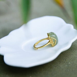 【墜享】天然和田玉碧玉戒指女款S925純銀復古宮廷中國風食指飾品
