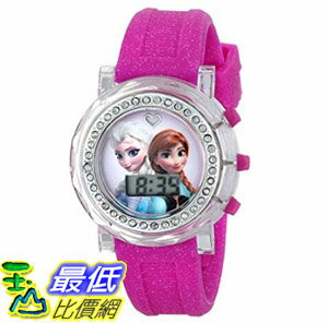 [107美國直購] 兒童手錶 Disney Kids FZN3580 Frozen Anna and Elsa Flashing-Dial Watch with Glitter Pink Rubber Band