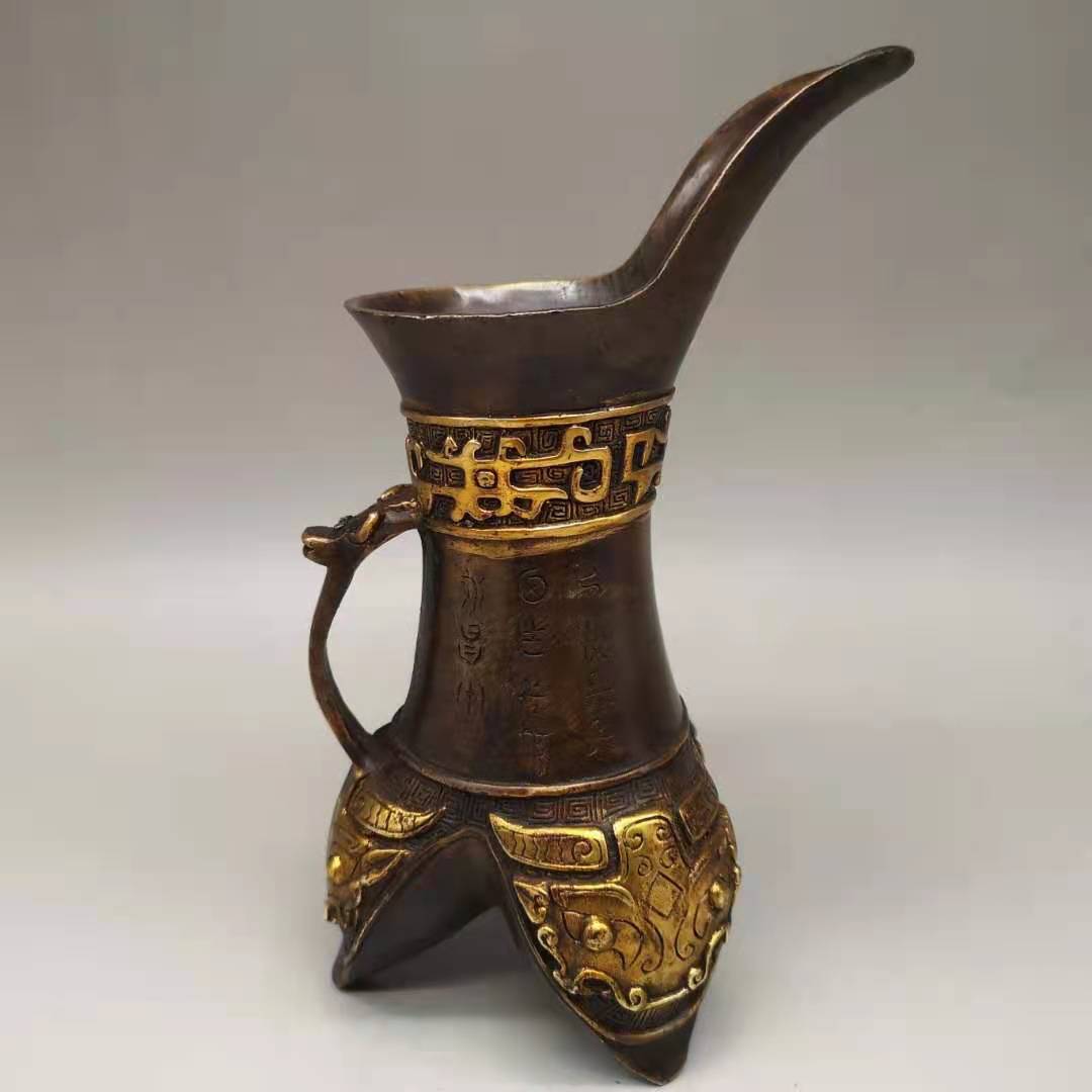 銅器 黒杯 酒爵杯 三足杯 書道具 文房具 工芸品 置物 銅器