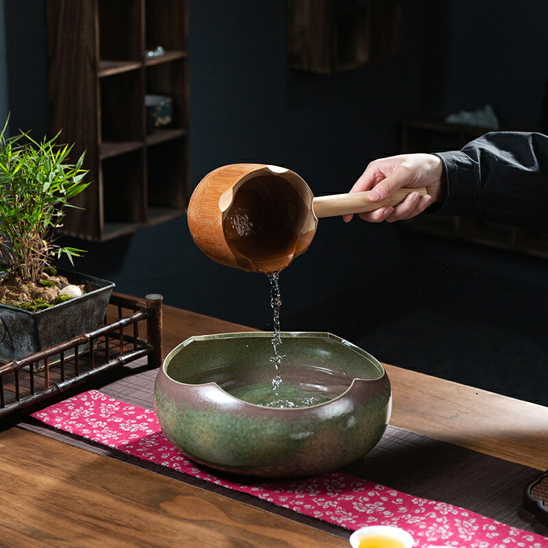 分茶勺竹舀水漂廚房水瓢家用創意煮茶帶柄竹筒日式大水勺茶道配件