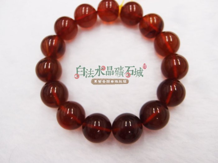 白法水晶礦石城 緬甸-天然 琥珀 棕紅色 棕紅珀 14.5mm 手鍊 編號3