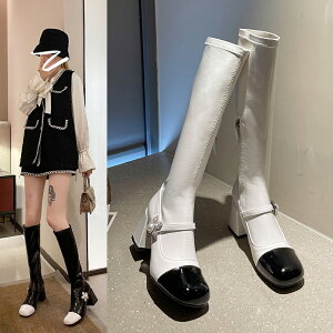 韓版長筒靴女2021秋季新款歐美風顯瘦粗跟高筒靴百搭時尚騎士靴潮