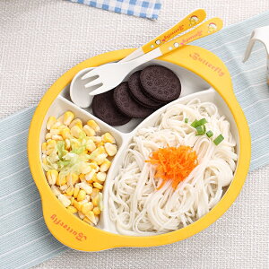 竹纖維兒童餐具吃飯輔食碗寶寶餐盤嬰兒分格卡通飯碗叉子勺子套裝