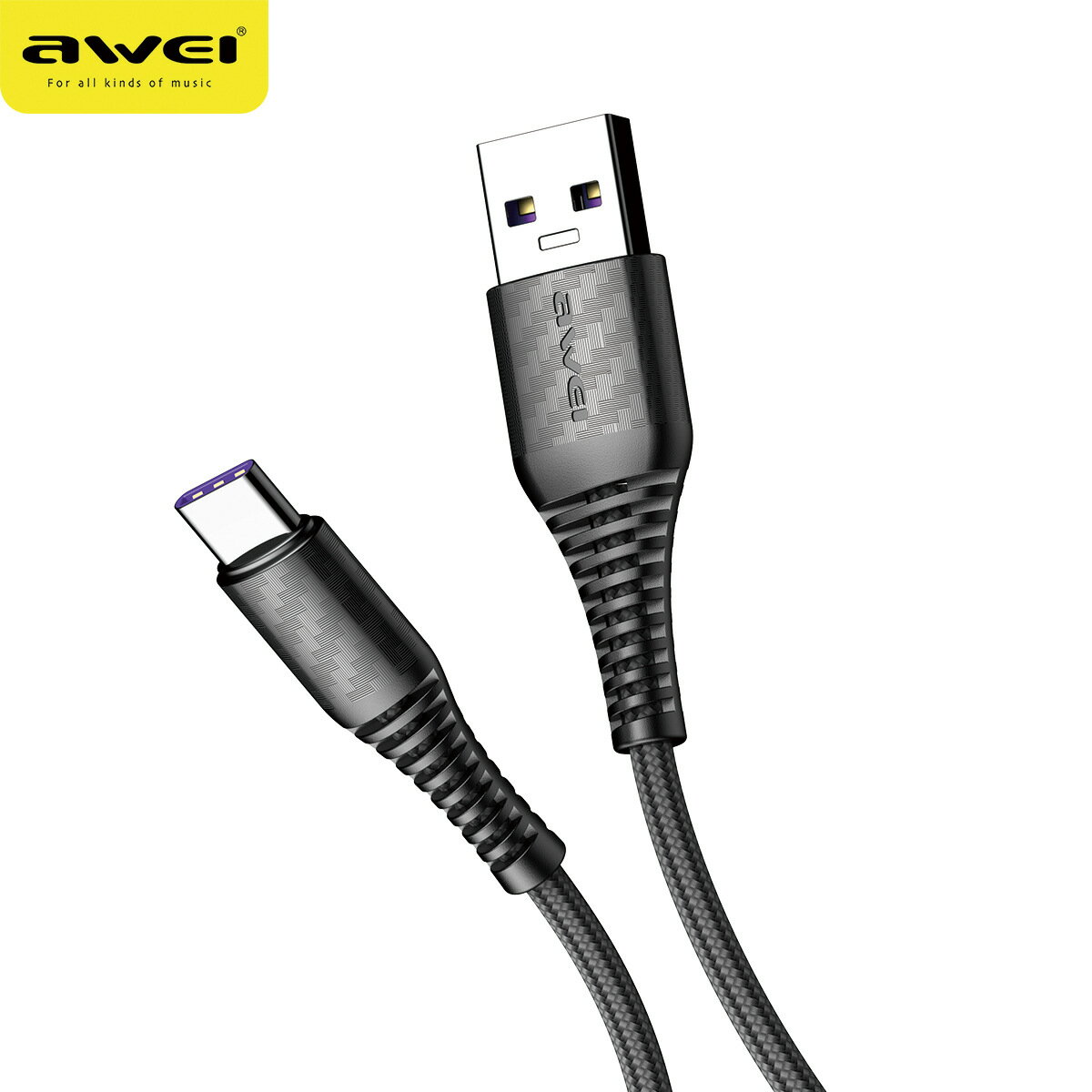 AWEI用維尼龍編織線材TPE線頭快充資料線智慧5A快充充電線CL-69
