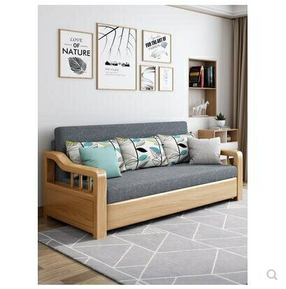 實木沙發床可折疊兩用雙人小戶型網紅款單人1米客廳儲物多功能