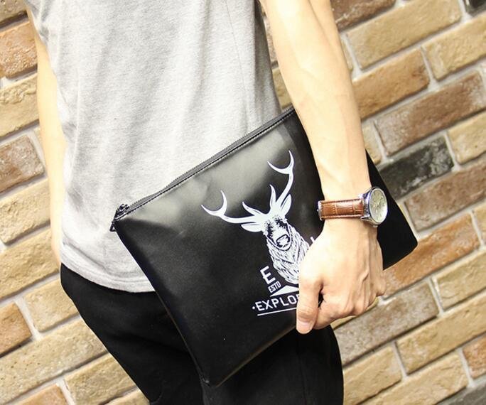 FINDSENSE Z1 韓國 時尚 潮 男 皮質 鹿頭圖案 商務 休閒手提包 手拿包 皮夾包 公事包 側背包