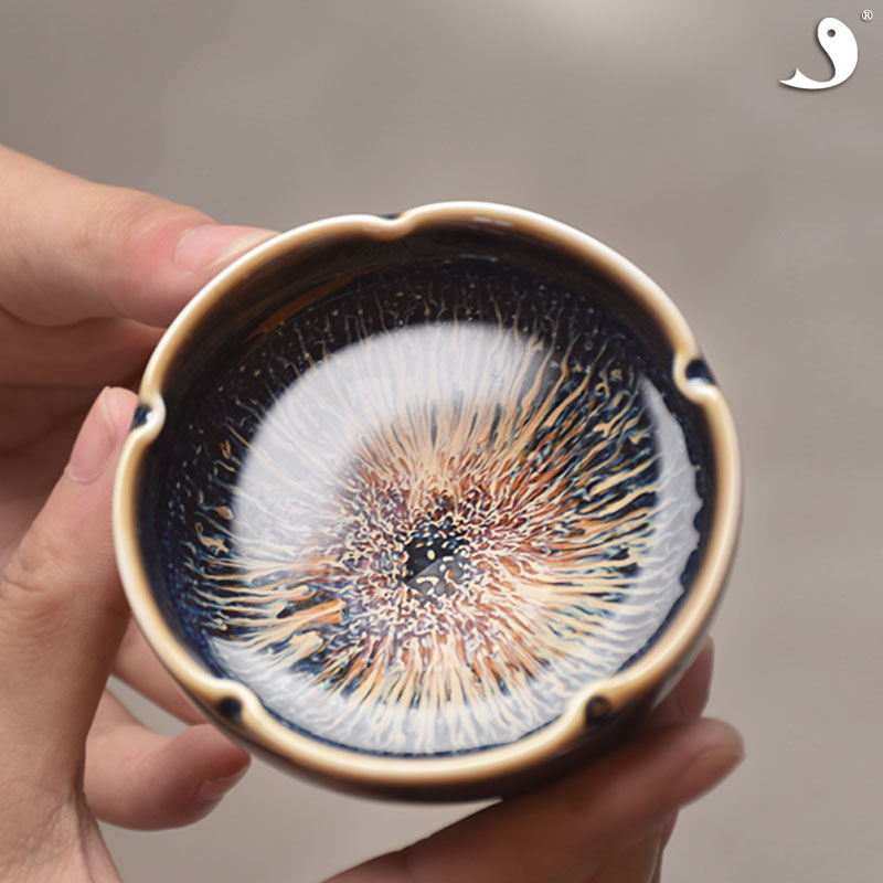 陶瓷茶碗天目釉茶杯建盞杯兔毫盞景德鎮高溫窯變星空杯創意文創杯1入