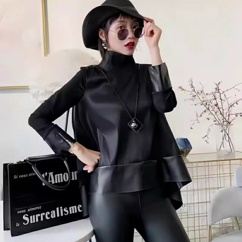 【巴黎精品】皮衣外套真皮夾克-羊皮拼接歐銀紗立領女外套黑色a1iw30