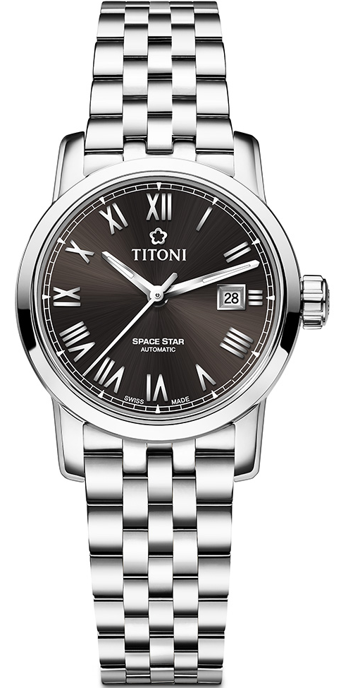 TITONI 梅花錶 經典款 機械女腕表(23538S-570)-28mm-灰面鋼帶【刷卡回饋 分期0利率】【APP下單4%點數回饋】