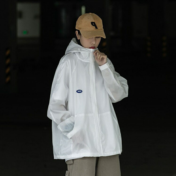 純色防曬衣 夏季簡約百搭連帽 學生寬松防曬服 薄外套上衣女【不二雜貨】