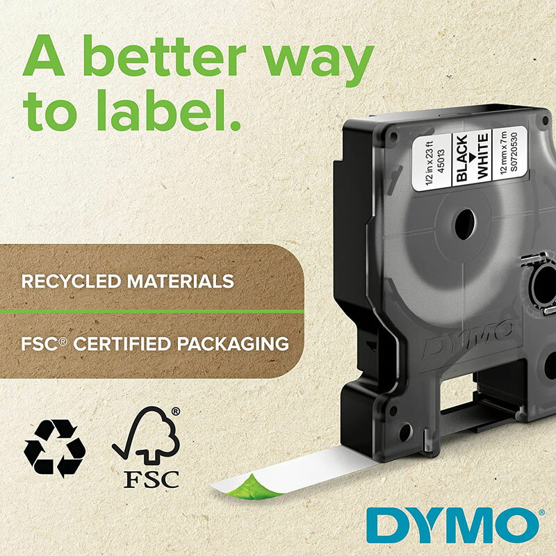 [3美國直購] DYMO 標準 D1 自黏 標籤帶 12mm x 7m (2入) 白底黑字 適 LabelManager 標籤機 160 280 420P (1926208)