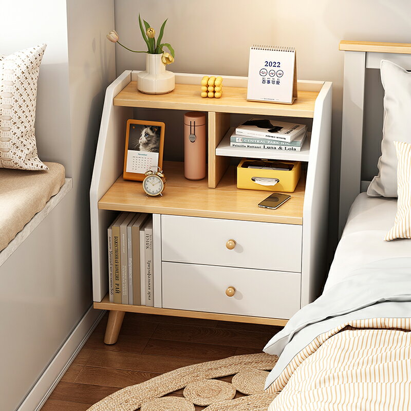 床頭柜現代簡約臥室床尾收納小柜子小型迷你儲物柜簡易收納置物架