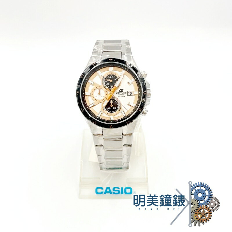 ◆明美鐘錶眼鏡◆ CASIO卡西歐 EDIFICE /EFR-519 D-7A/經典造型三眼賽車錶/白X金
