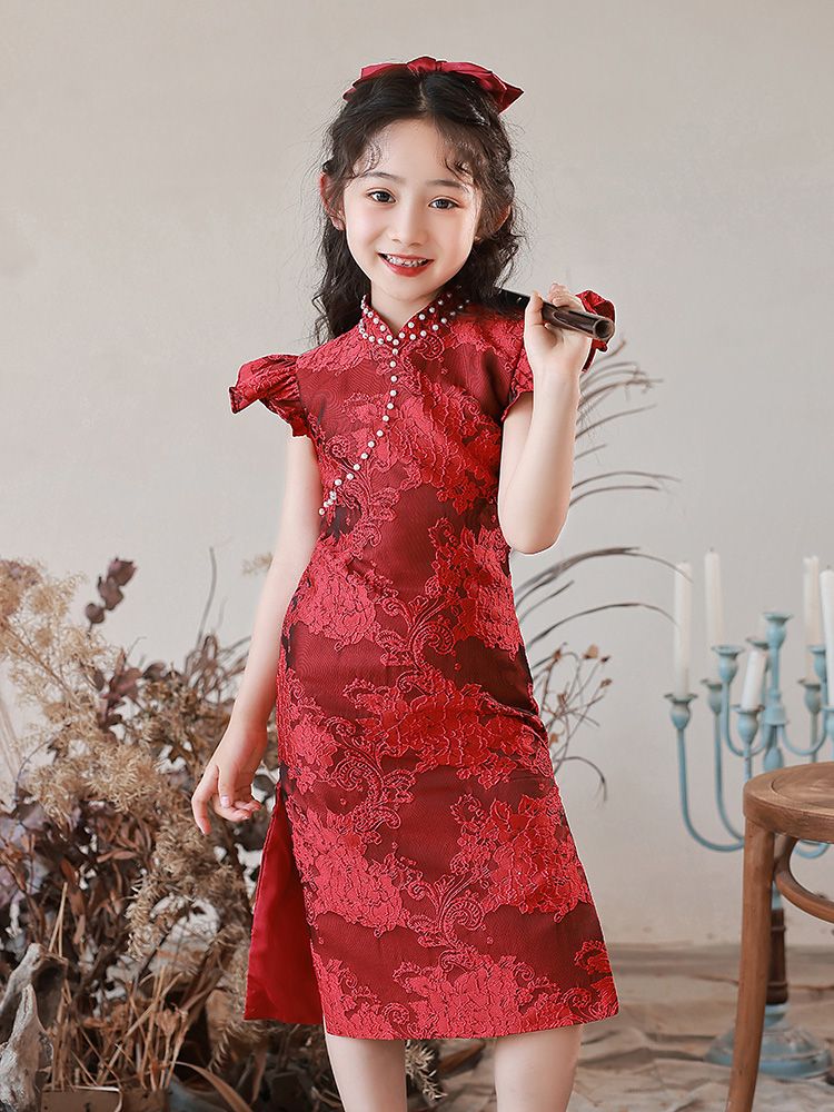 女童旗袍兒童禮服公主裙國潮洋氣高階走秀小女孩生日主持人演出服