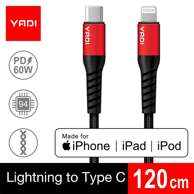 (現貨)YADI Apple iPhone MFi認證 Lighting To Type C 手機充電傳輸線