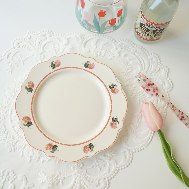 元氣角落 ins風復古陶瓷盤子做舊花邊玫瑰碟子瓷盤餐具甜品蛋糕盤