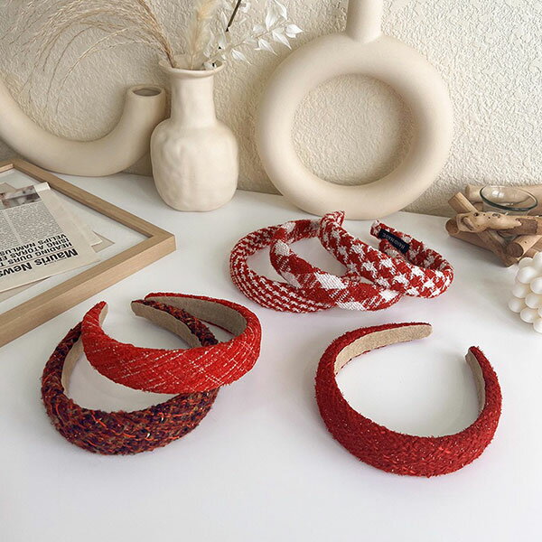 正韓 紅色系髮箍 新年 過年 農曆年 喜氣 亮片 金蔥 小香風 小香 髮帶 正紅 酒紅 聖誕節 韓國 2