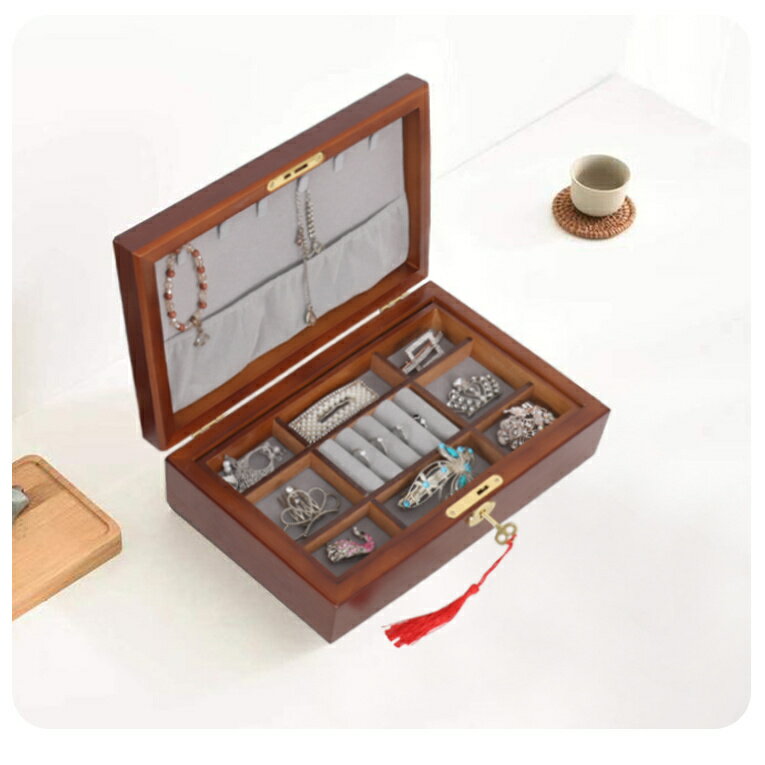 高檔實木首飾盒手飾收納盒輕奢珠寶桌面箱手鐲首飾盒中國風復古