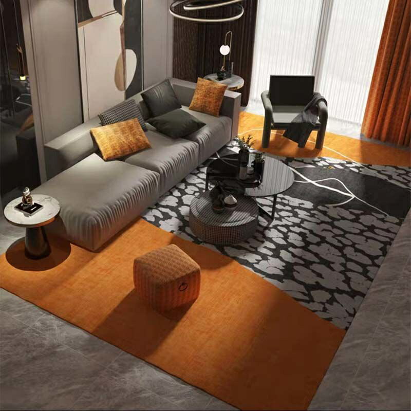 ins風橙色高級地毯客廳輕奢茶几墊大面積沙發床邊毯房間臥室地毯可水洗全尺寸支持訂製