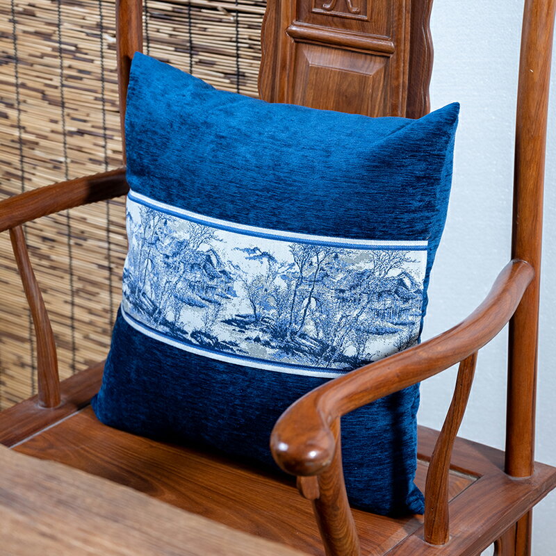 中式靠枕 客廳抱枕沙發靠墊 床頭北歐 藍色定制輕奢45 45