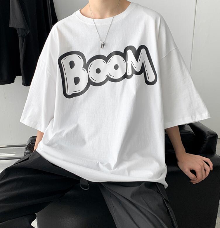 FINDSENSE X 韓潮 街頭時尚 寬鬆大尺碼 BOOM字母印花 男士 短袖T恤 學生短T