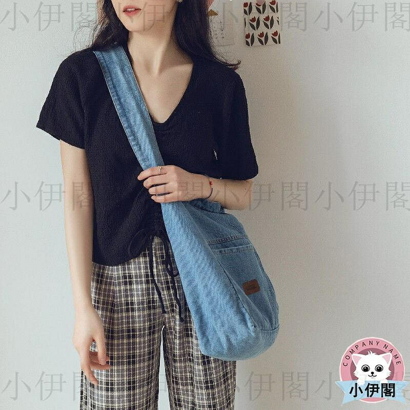 側揹包 肩揹包 牛仔帆布包大容量復古斜挎單肩包女小眾風輕便外出上班短途旅行包=大包/單肩包/揹包/其他包包