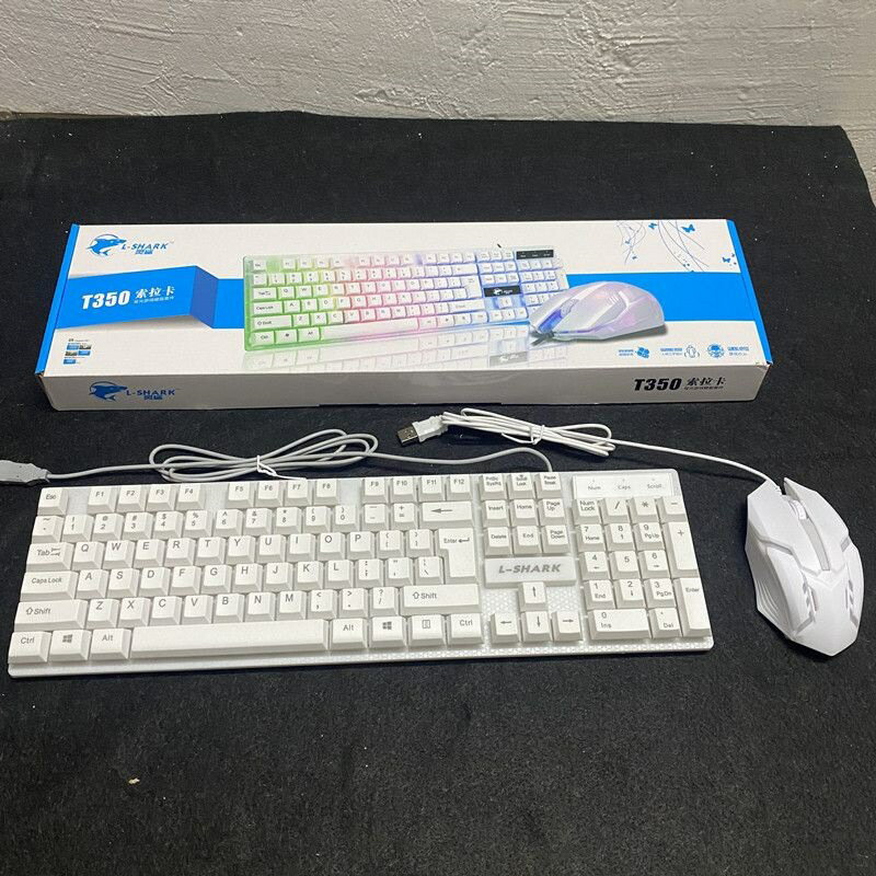 新品提供K35有線鍵盤滑鼠套裝機械手感發光USB懸浮喫雞遊戲筆電