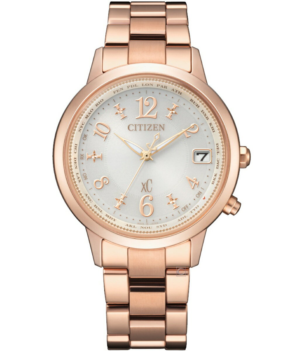 CITIZEN 星辰錶 xC系列 鈦金屬亞洲限定款電波錶(CB1107-58A)-36mm-白面全玫瑰金鈦帶