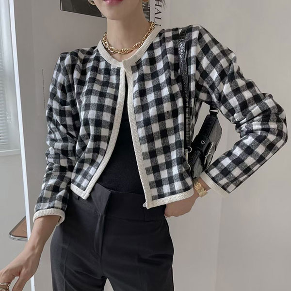 ANNAS 正韓 格子 外套 毛呢 外搭 大衣 磨毛 格紋 西裝 顯瘦 短版 韓劇 韓國 7