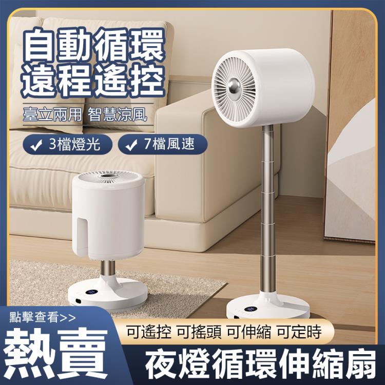 【臺灣現貨】110V落地扇家用桌面遙控帶燈風扇伸縮搖頭便攜式空氣循環扇 99購物節