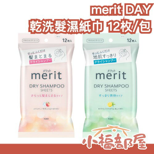 日本製 Kao merit DAY+ 乾洗髮濕紙巾 12枚 乾洗髮濕巾 乾洗髮 乾洗頭 油頭 不黏膩 外出 露營 夏季必備【小福部屋】