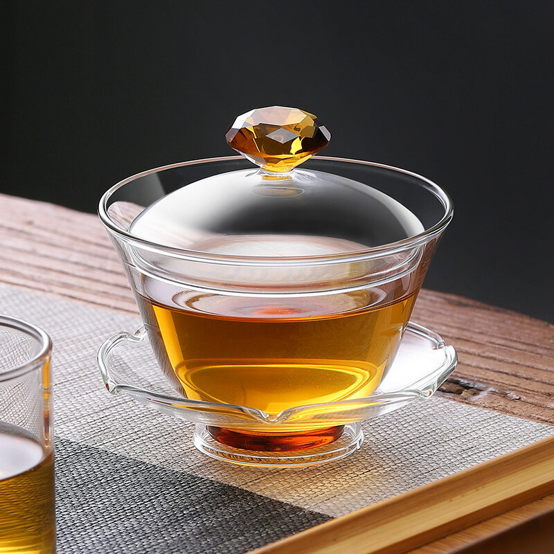家用茶碗玻璃單個蓋碗精品功夫茶具配件三才茶碗不燙手單個泡茶碗 2