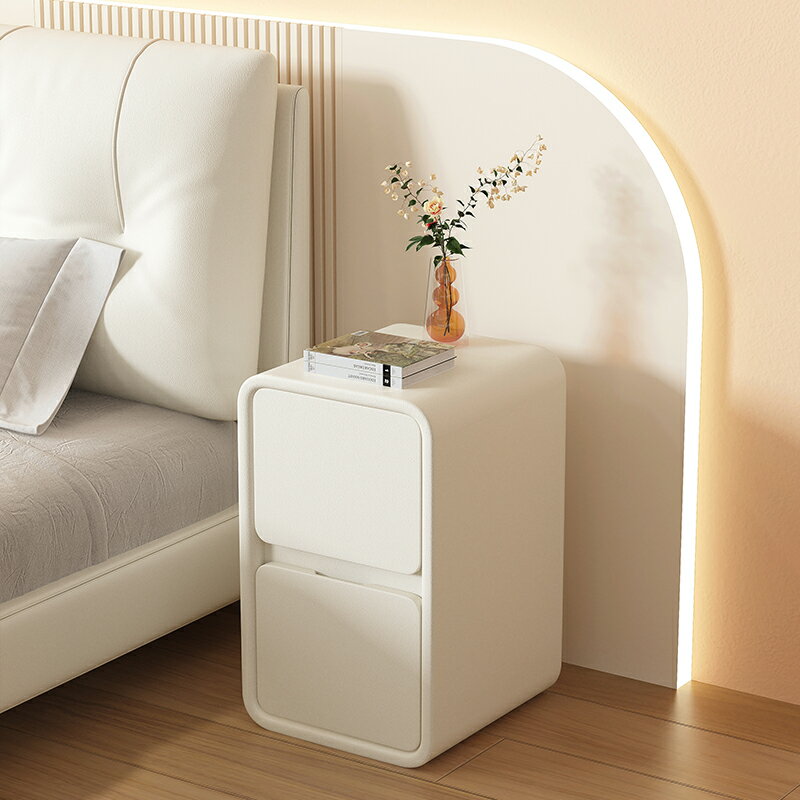 【免運】美雅閣| 奶油風床頭櫃簡約現代實木皮質床邊櫃小型超窄20cm極簡迷你收納櫃