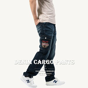 牛仔工作褲 直筒牛仔褲 工裝褲 丹寧側袋褲 牛仔長褲 工作長褲 多口袋直筒褲 貓爪刷白側貼袋長褲 老鷹車繡側貼袋 口袋褲 Cargo Jeans Denim Cargo Pants Regular Fit Jeans Embroidered Pockets (307-7463-21)深牛仔 L XL 2L 3L 4L 5L (腰圍:28~41英吋/71~104公分) 男 [實體店面保障] sun-e