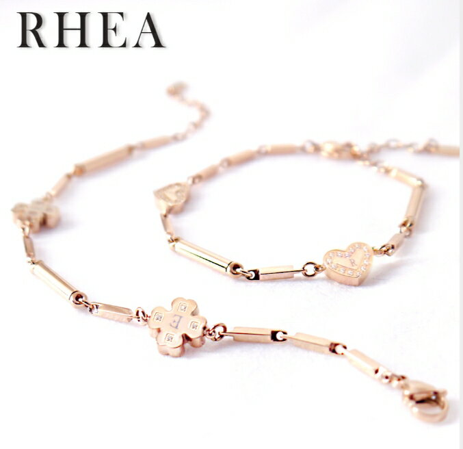 【大樂町日貨】日本代購 【RHEA】幸運草閃鑽 手環 / 腳鍊兩用 (金/女) 1