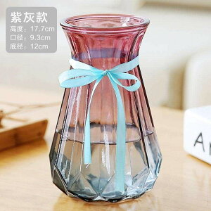 酒紅大瓶玻璃花瓶透明彩色水培百合富貴竹水培插花擺件六角花瓶