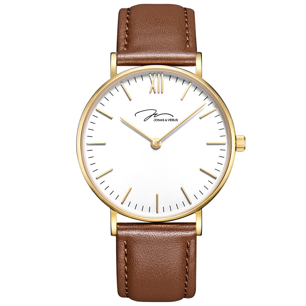 送禮首選★J&V -極簡糸列 紳士棕(Y01647-Q3.GGWLZ)-棕色40mm 附防塵袋+提袋【全館滿額折價★APP下單跨店最高22%點數回饋】