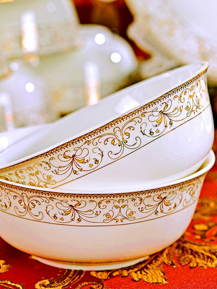 碗家用吃飯碗餐具套裝碗盤歐式碗碟盤子湯碗北歐陶瓷米飯碗筷中式
