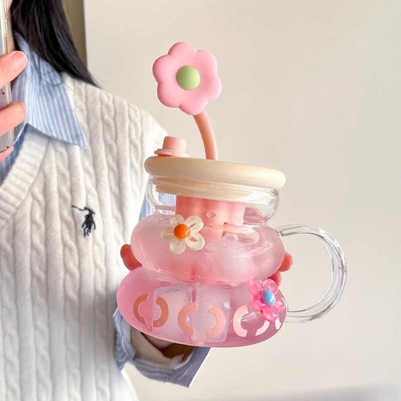 夏季玻璃水杯女生ins高顏值大容量辦公室吸管耐高溫新款可愛杯子-貼心優衣家居
