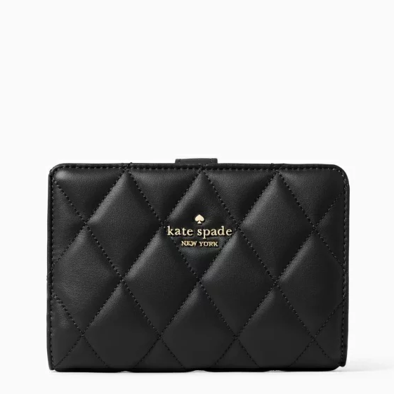 kate spade 立體黑桃雙層中夾 小香風絎縫真皮皮革 皮夾 錢包 中夾 K14783 黑色(現貨)▶指定Outlet商品5折起☆現貨【送禮首選★APP下單點數4倍送】