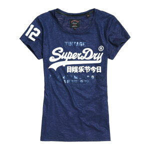 跩狗嚴選®正品 極度乾燥 Superdry Logo T-shirt 女款 夜空銀河藍 亮面純棉 短袖 上衣 T恤 腰身