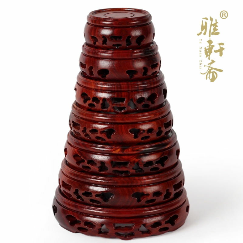 紅木工藝品實木底座 花瓶茶壺茶杯古玩玉器 紅檀木鏤空套七底座