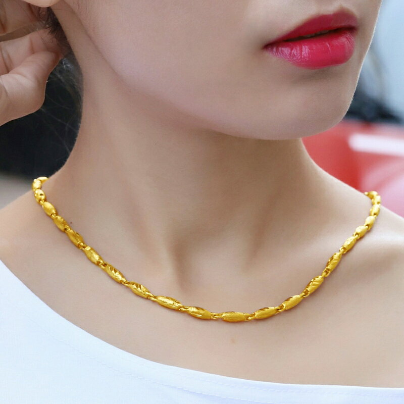 沙金橄欖珠項鏈女款情侶久不掉色越南鍍金24k999黃金男士飾品