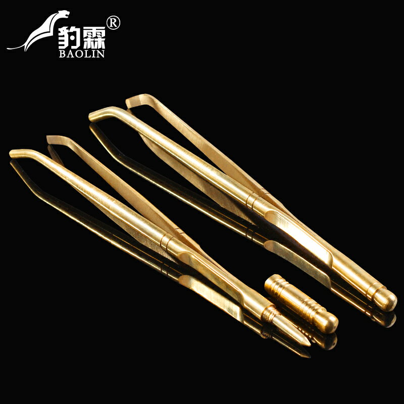 實木茶葉茶夾子捏子功夫茶杯鑷子茶具配件不銹鋼純銅加厚喝茶工具