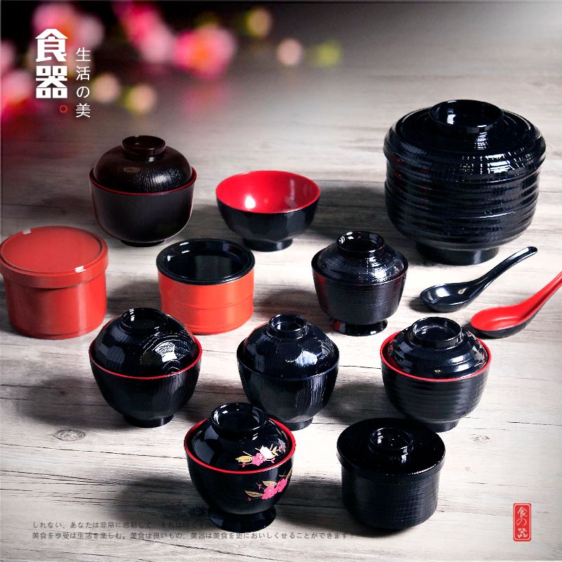 創意日式湯碗帶蓋麵碗商用塑膠湯盅泡麵碗日韓料理仿瓷餐具小碗