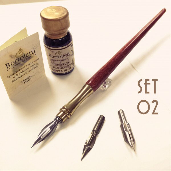 義大利 Bortoletti set02 木質筆桿沾水筆＋筆尖＋墨水 組（光滑握位）21501170095719 / 組