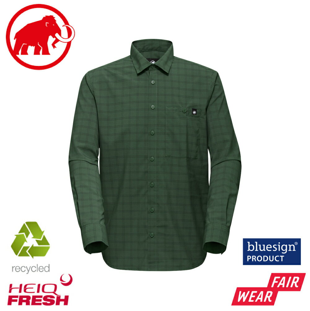 【MAMMUT 長毛象 男 MA Lenni LS Shirt 長袖襯衫《綠樹林/黑》】1015-01460/格紋襯衫/機能襯衫